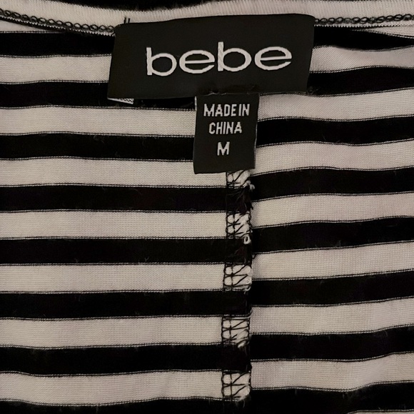 Bebe black white stripe cold shoulder sleeves ruched form fit waist soft stretch - Picture 5 of 5